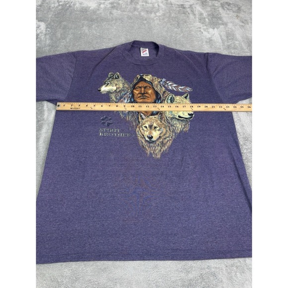 Vintage 90s Native American Wolf Short Sleeve T Shirt Men's Size XL Purple - Picture 6 of 9
